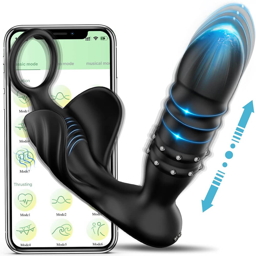AnalEcstasy  C Beads 9 Thrusting Remote Control Anal Vibrator With Cock Ring