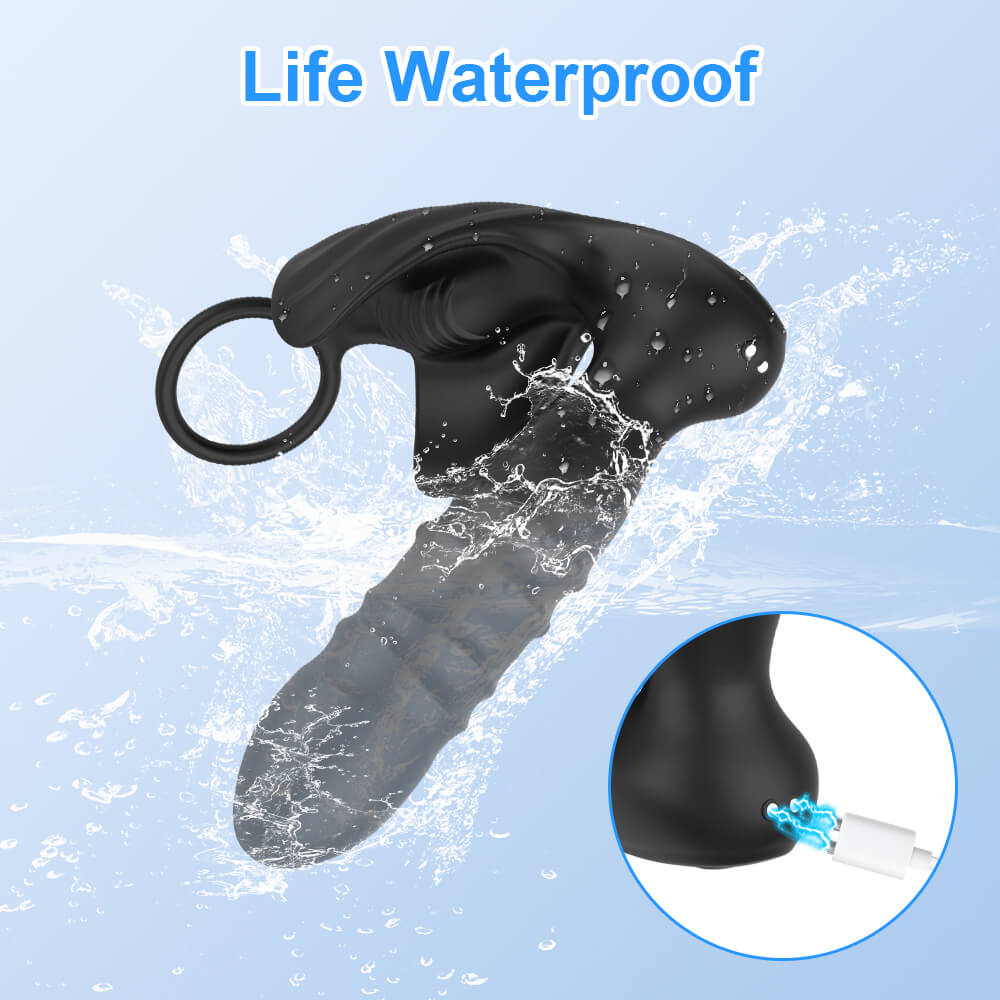 AnalEcstasy  C Beads 9 Thrusting Remote Control Anal Vibrator With Cock Ring