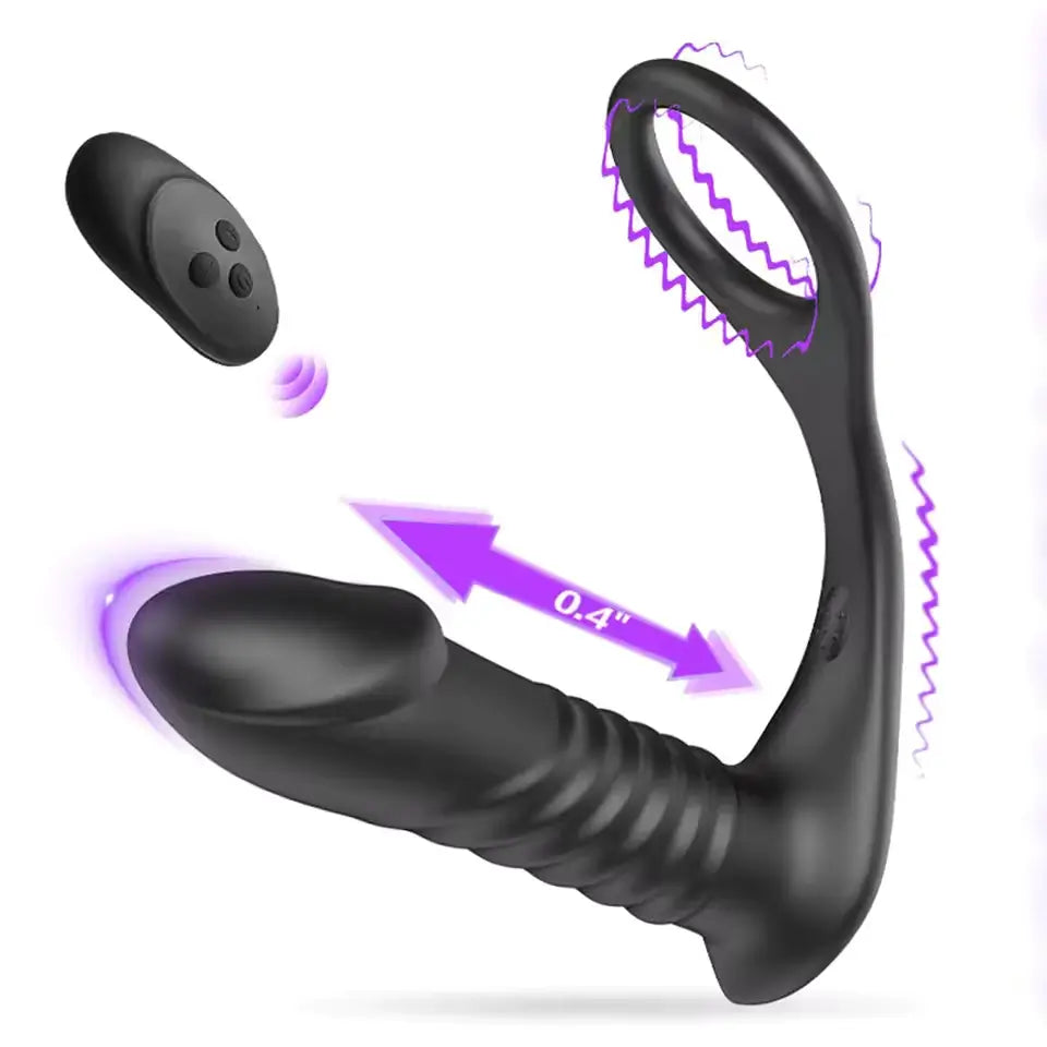 Arlo  C 3 Thrusting 10 Vibrating Remote Control Cock Ring Anal Vibrator