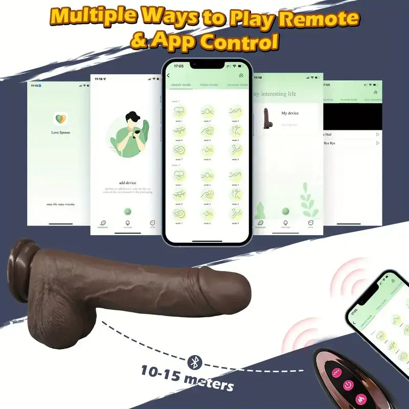 Bruno App Controlled Thrusting Vibrating Swing Handfree Realistic Dildo 8.27 IN