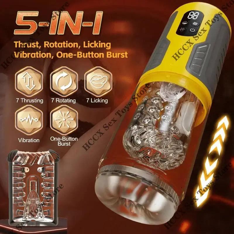 CREAMPIE – 5 IN 1 Licking Massage Thrust Rotation Vibrating Burst Stroker