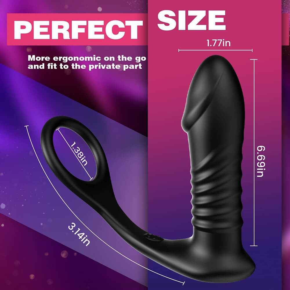 FIGHTER-10 Thrilling Vibration 3 Thrusting Silicone Remote Control Cock Ring Anal Vibrator