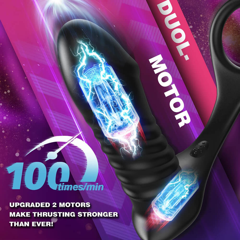 FIGHTER-10 Thrilling Vibration 3 Thrusting Silicone Remote Control Cock Ring Anal Vibrator