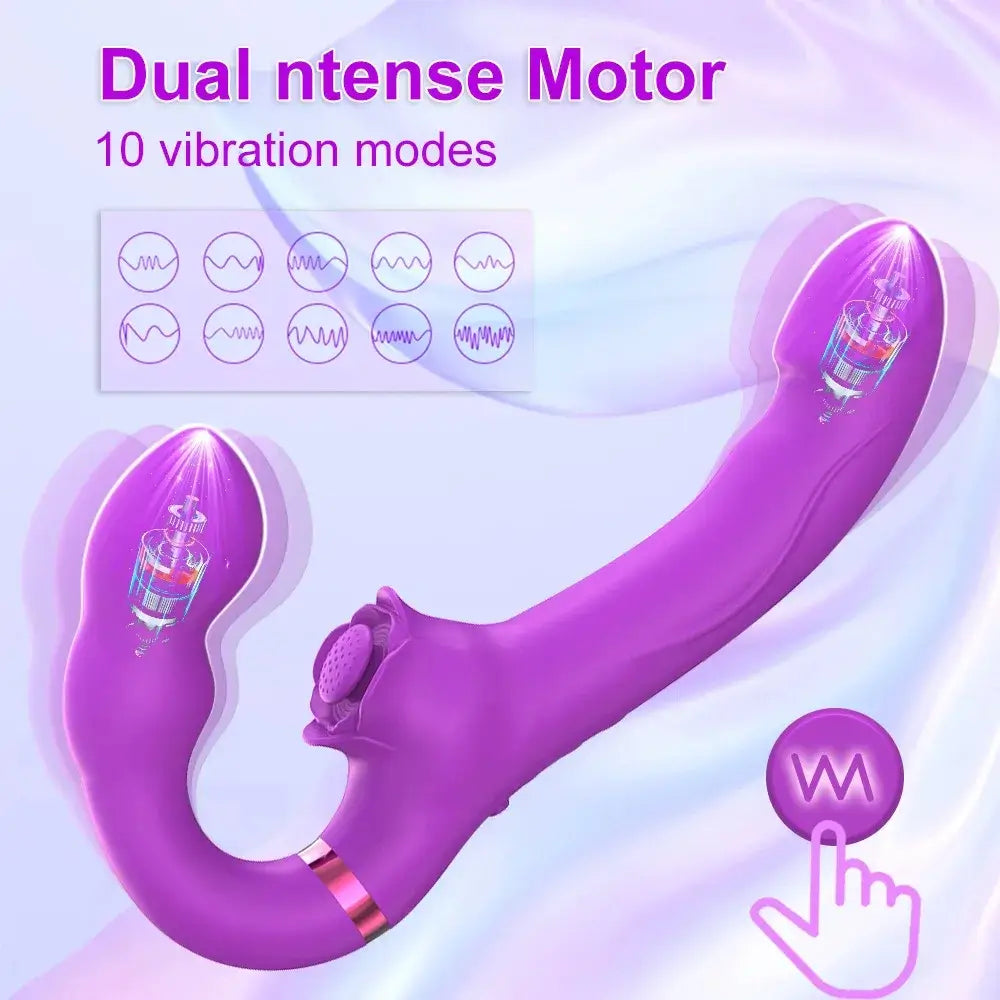 Loria for Couples 10 Tapping & Vibrating G-spot Clit Stimulator Strapless Double-ended Remote Control Dildo