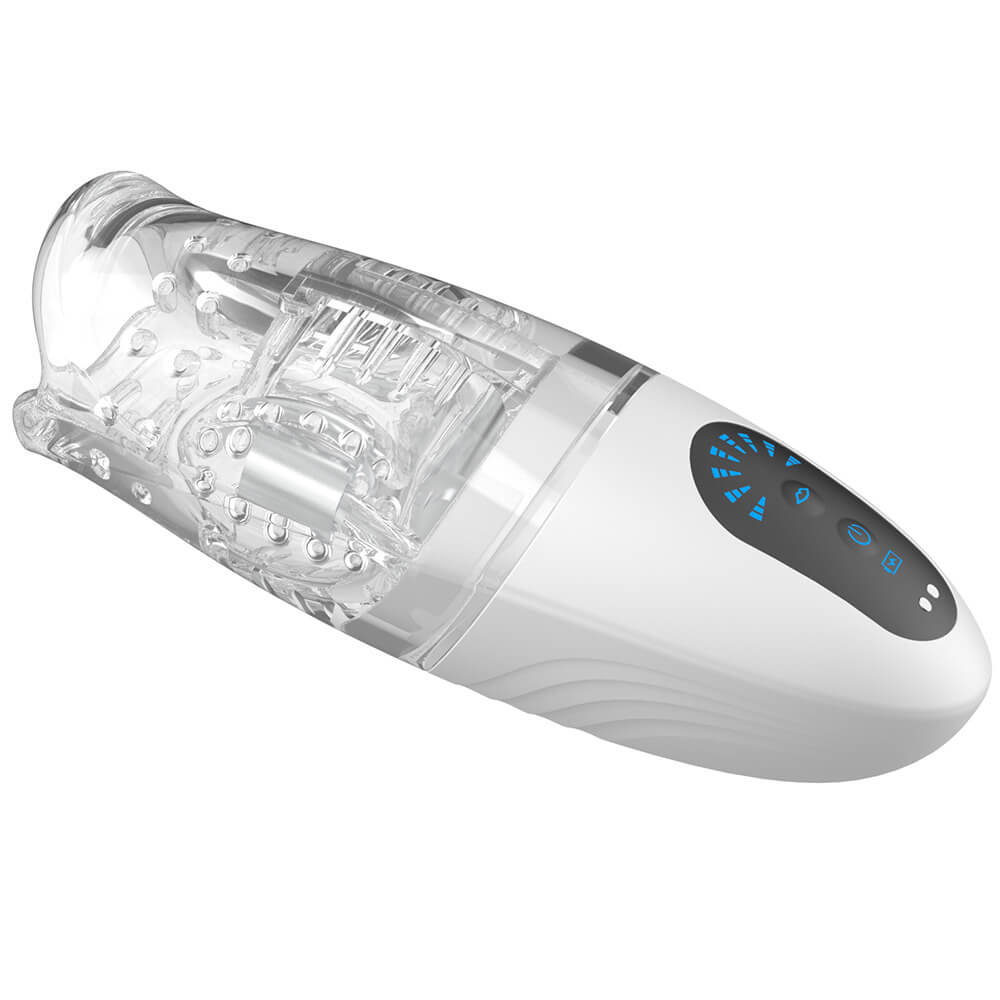 Mimao – Clamping Vibrating White Handle Clear Liner Masturbator