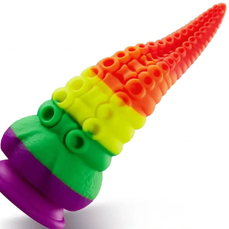 Orsen Tentacle Silicone Rainbow Dildo with Big Suction Cup 8.66 Inch