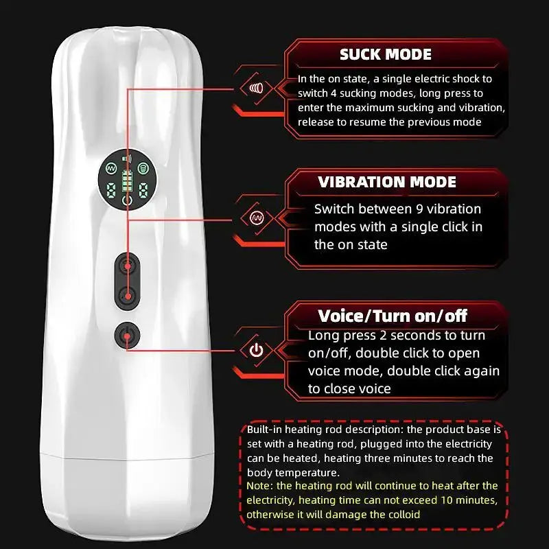 Pure Love 9 Vibration 4 Suction Heating Voice Function Blowjob Machine Masturbator Cup