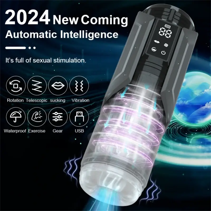 Quentin – Ultimate 4-in-1 Male Masturbator: 7 Modes of Suction, Vibration, Thrusting & Rotation with LCD for Oral Sensation