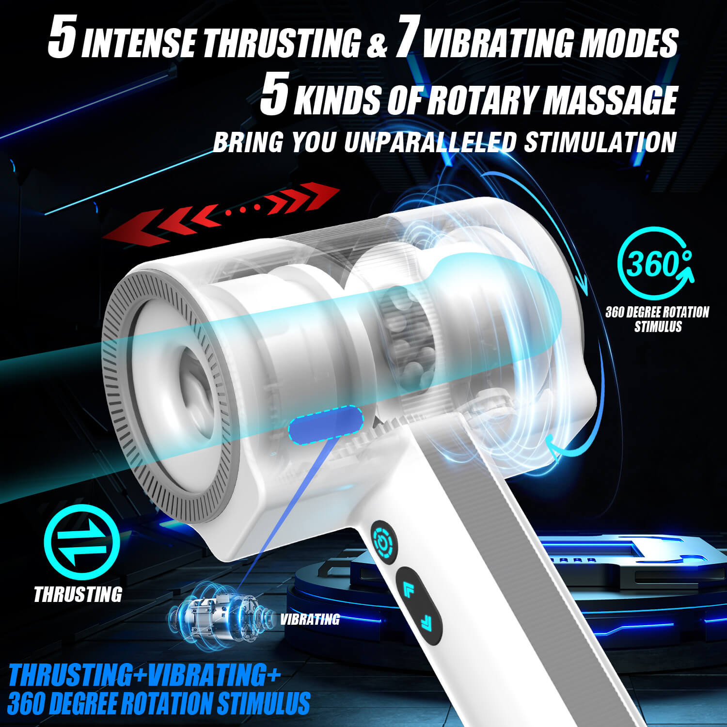 PLAYER ONE Automatic 5 Telescopic Rotation 7 Vibrations Handheld Male Masturbation Cup
