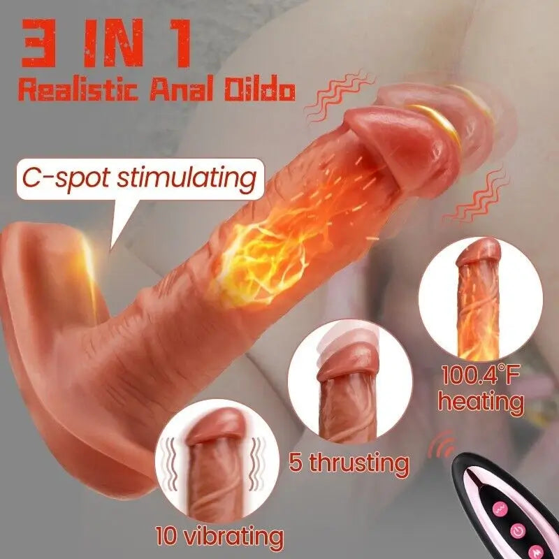 Razor Lifelike Prostate Dildos Heating Anal Toy with Remote Control