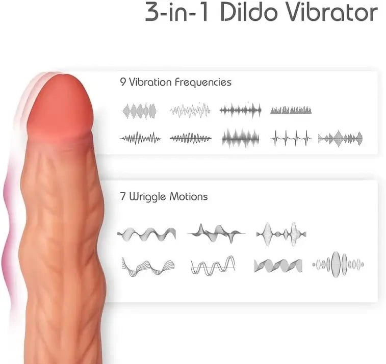 Riley 7 Wriggling Quiet 9 Vibrating Heating Vaginal Anal Vibrator Lifelike Dildo 9.65 Inch