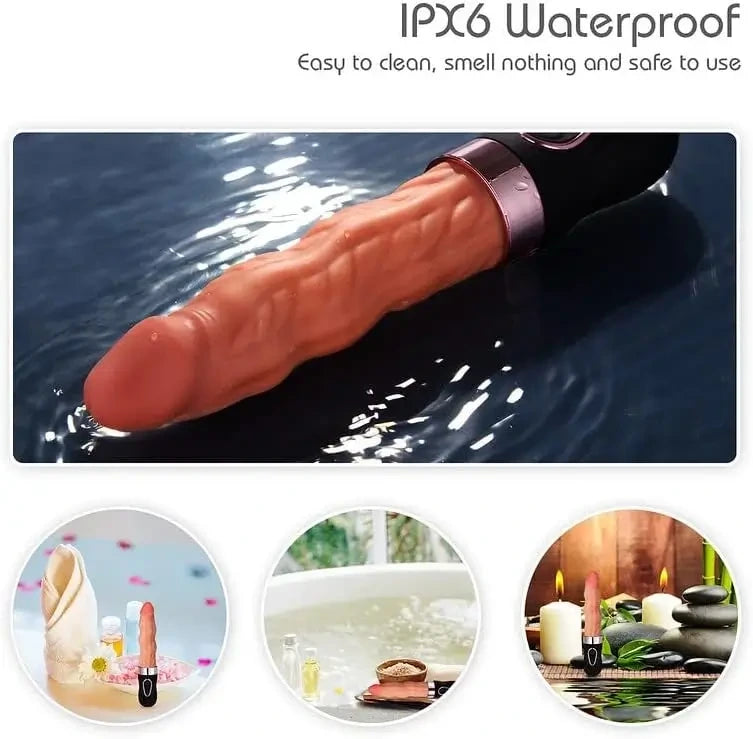 Riley 7 Wriggling Quiet 9 Vibrating Heating Vaginal Anal Vibrator Lifelike Dildo 9.65 Inch