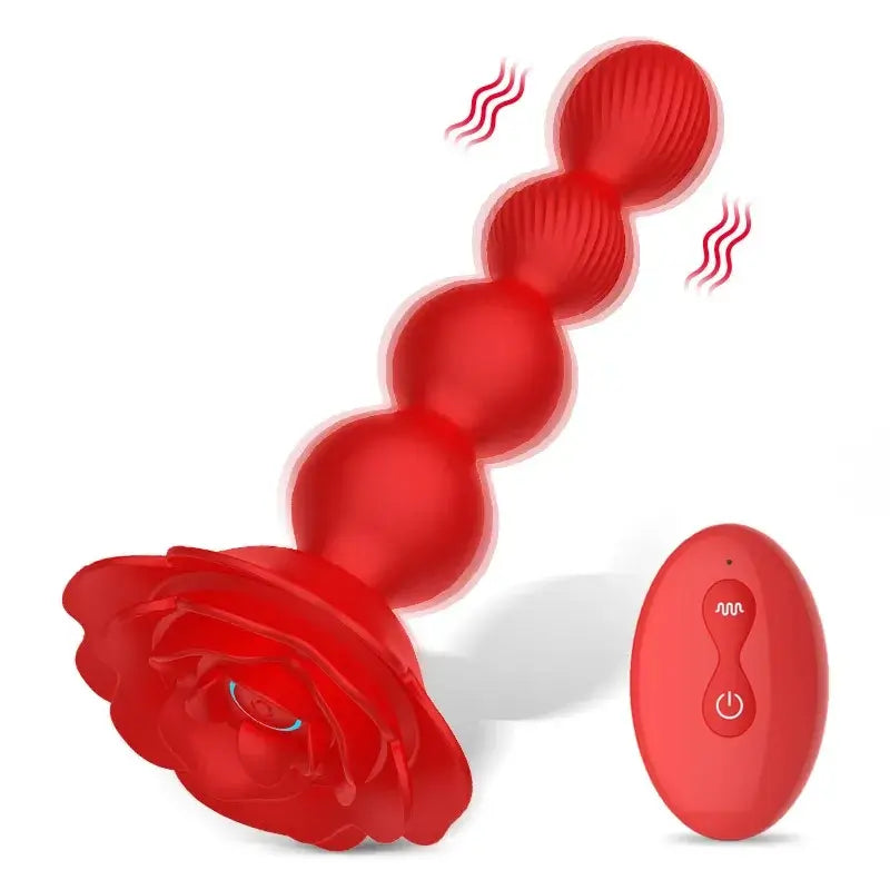 Rosanna  C Remote Control Rose Rotating Beads Butt Plug Vibrator