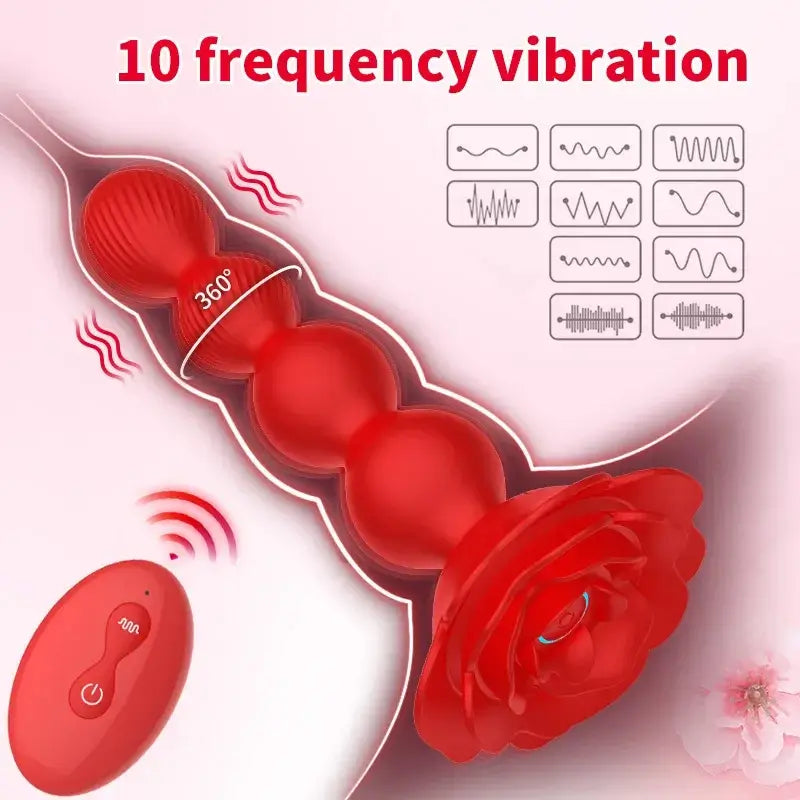 Rosanna  C Remote Control Rose Rotating Beads Butt Plug Vibrator