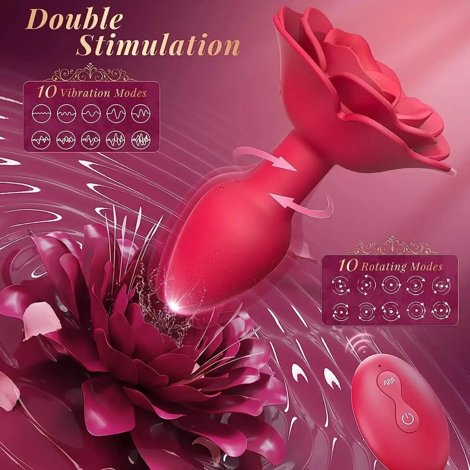 Roslyn  C Remote Control Rose Rotating & Vibrating Butt Plug