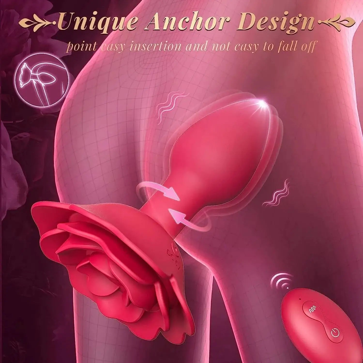 Roslyn  C Remote Control Rose Rotating & Vibrating Butt Plug