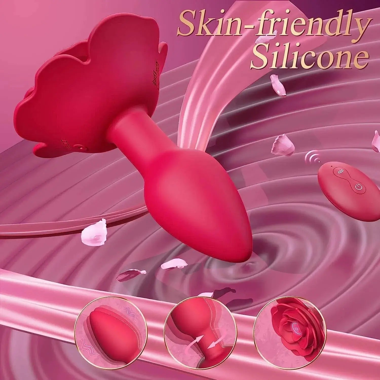 Roslyn  C Remote Control Rose Rotating & Vibrating Butt Plug