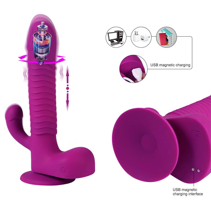Rotating and Thrusting Suction Cup Rabbit-Style Dildo 8.25 Inch