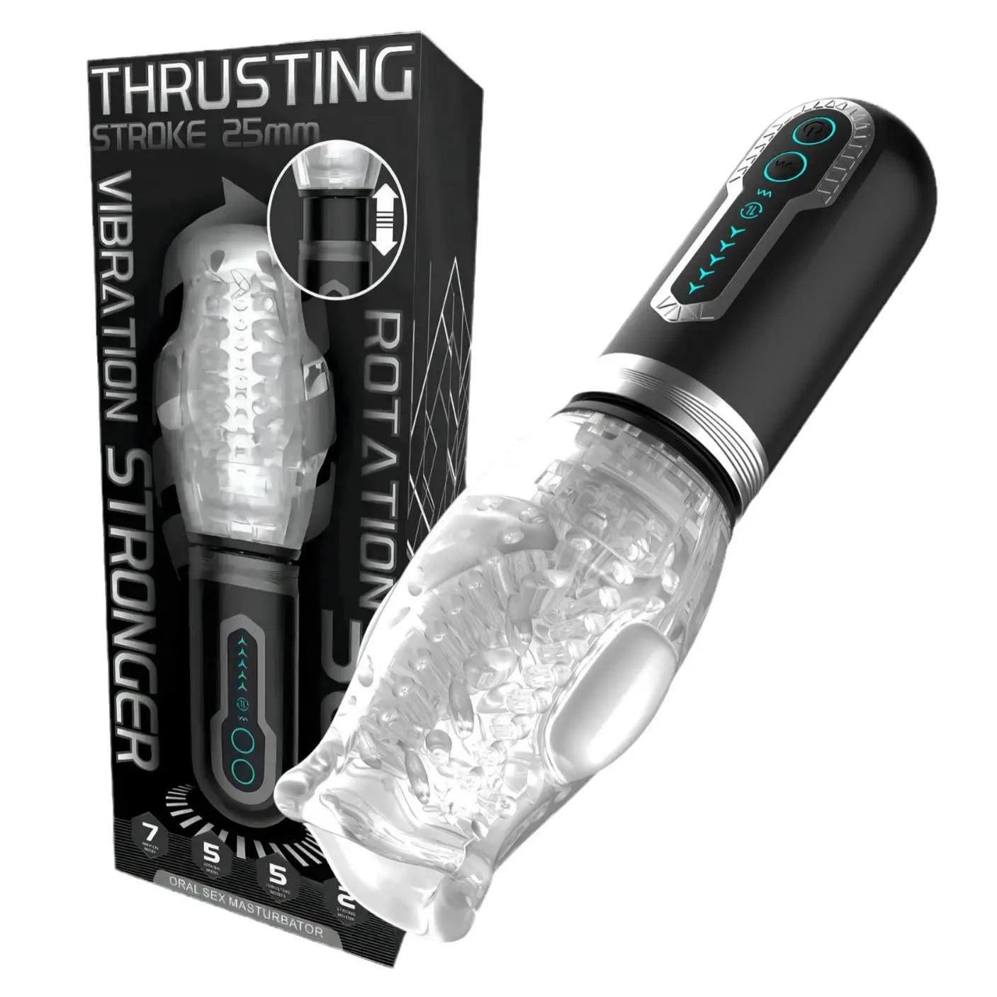 Rover – 5 Telescopic Rotation 7 Vibration Oral Sex Handheld Male Masturbation Cup
