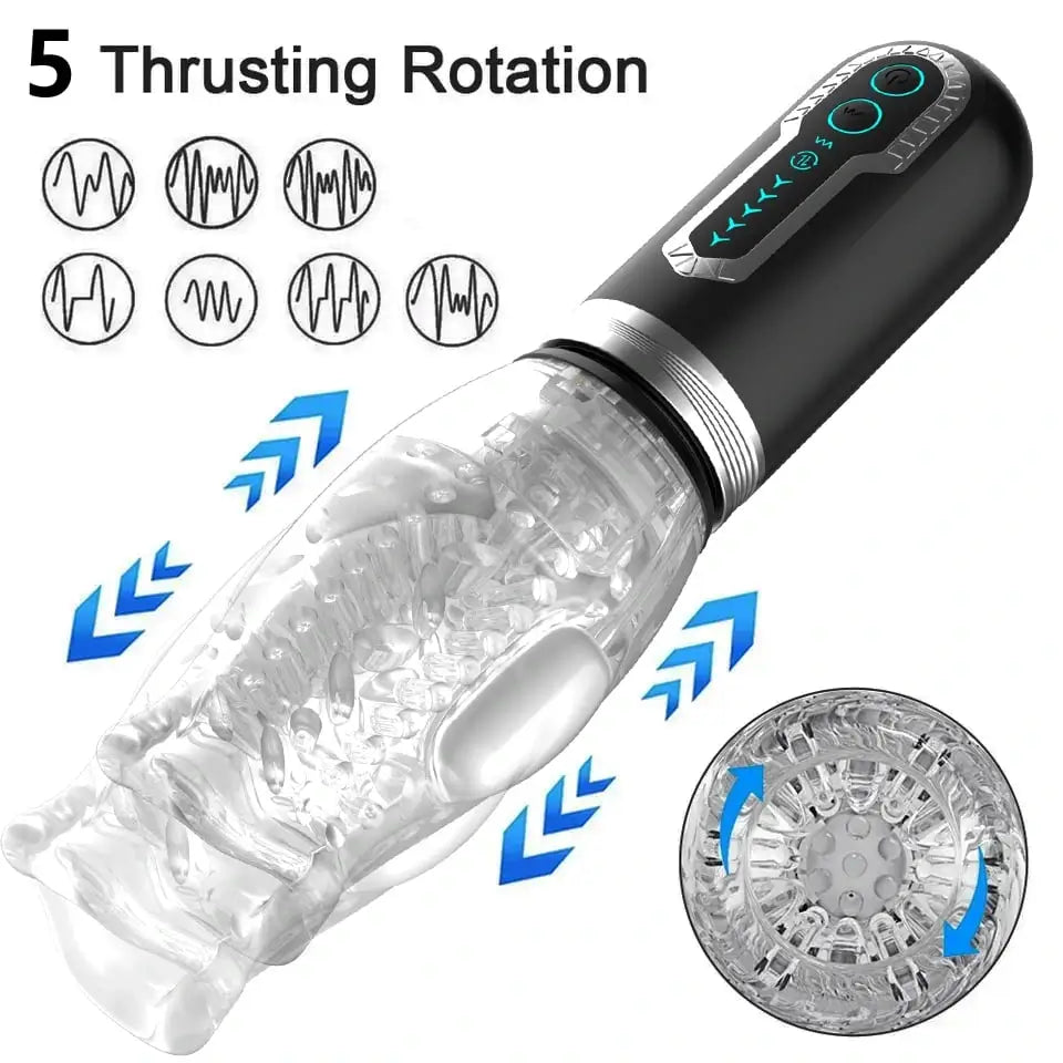 Rover – 5 Telescopic Rotation 7 Vibration Oral Sex Handheld Male Masturbation Cup