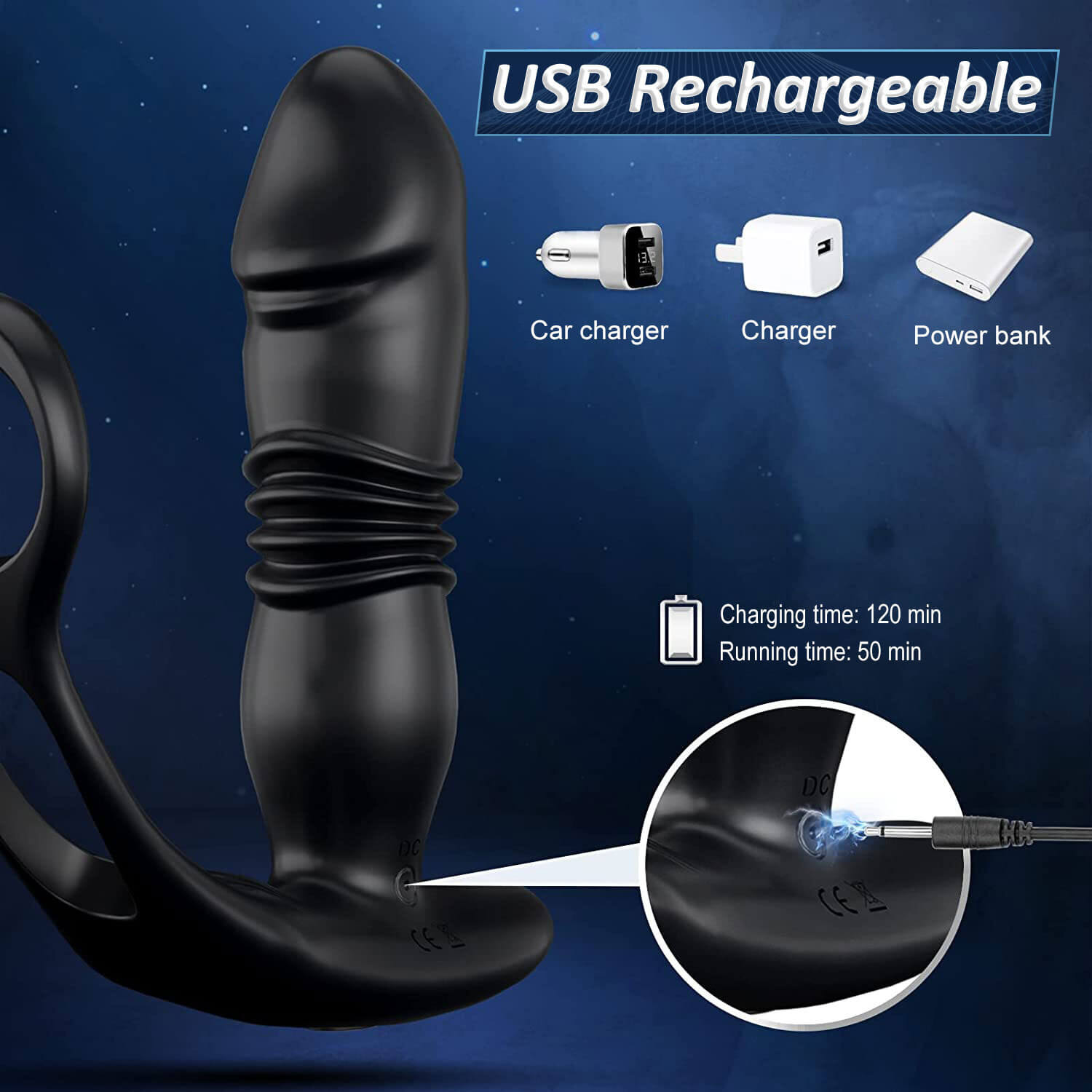 SAUL Glans 3 -Thrusting & 12 -Vibrating Cock Rings Prostate Massager