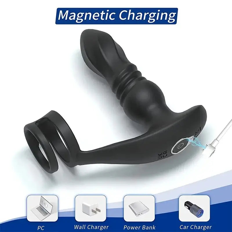 THOR 7 Thrusting & Vibrating Prostate Massager with Double Cock Rings