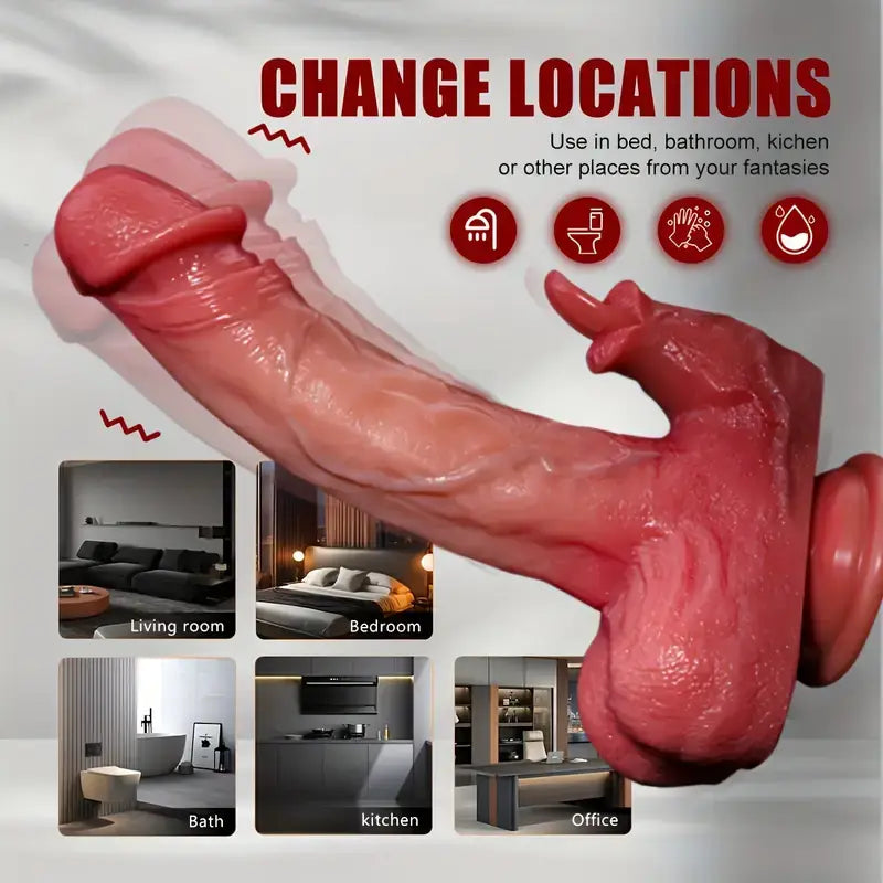 UPGRADED 10.43 In Longer Licking Heating Thrusting Swinging Lifelike Dildo