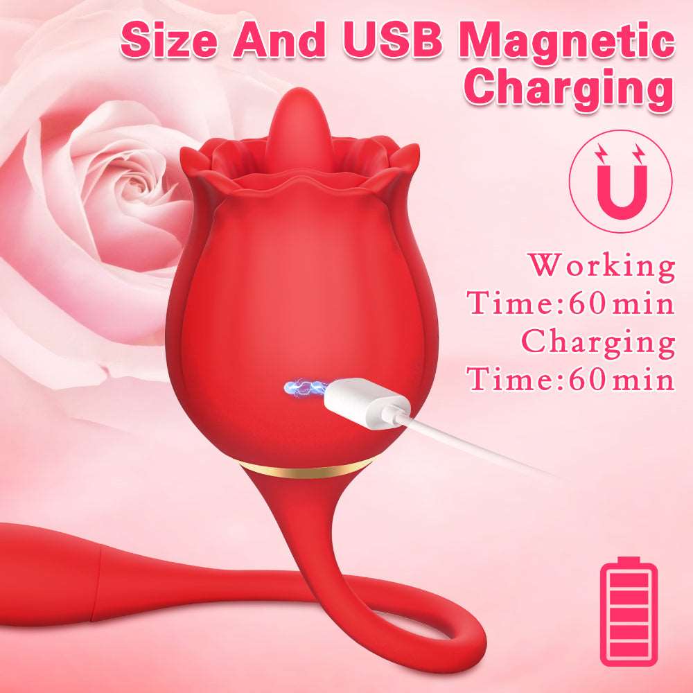 Aroselove - 2 In 1 Rose Clitoris Vibrator Tongue Licking Thrusting Vibrator Nipple Stimulator