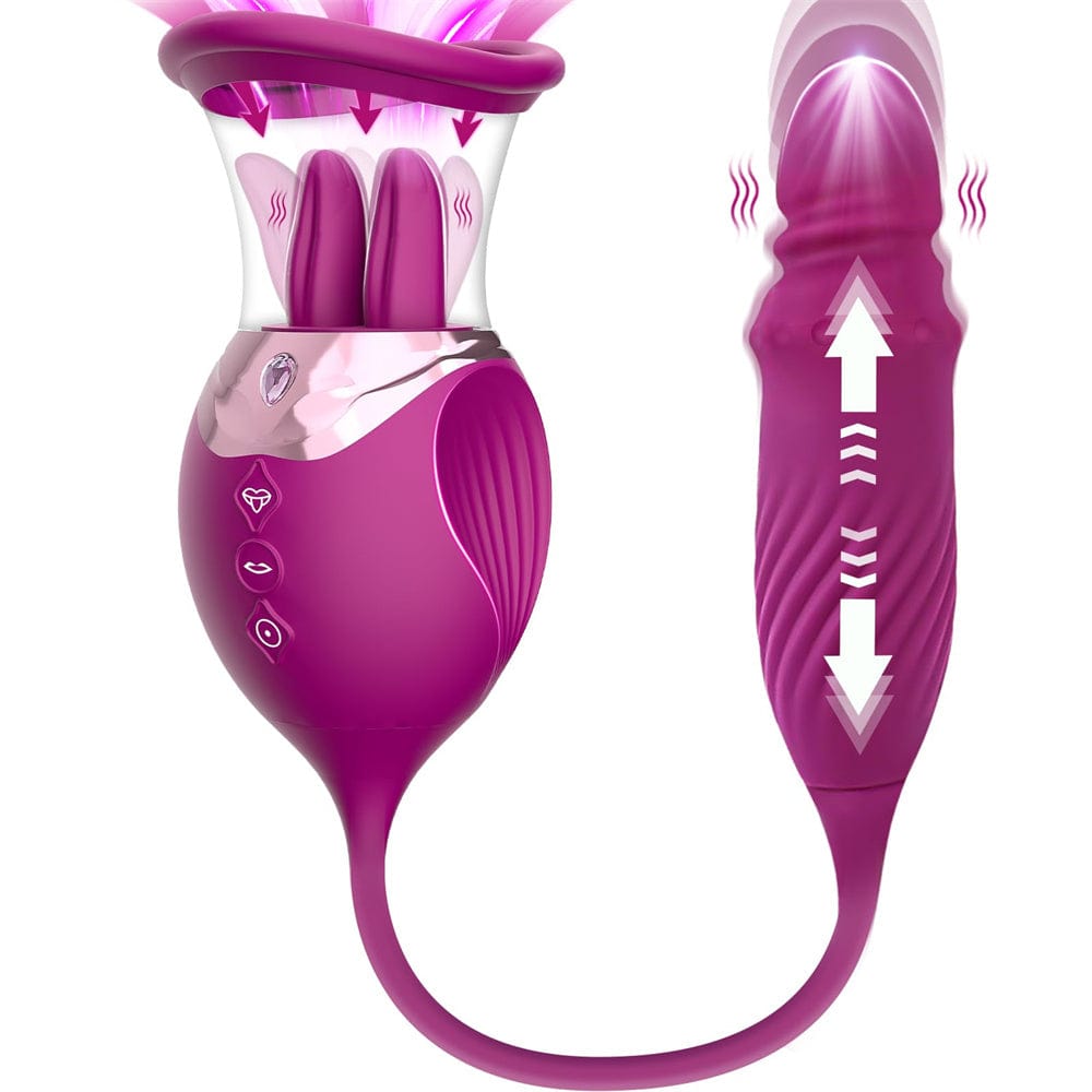 Aroselove - Rose Sex Toy 4 In1 Tongue Licking Thrusting G Spot Vibrator Clitoral Nipple Sucker Pump Stimulator - Aroselove
