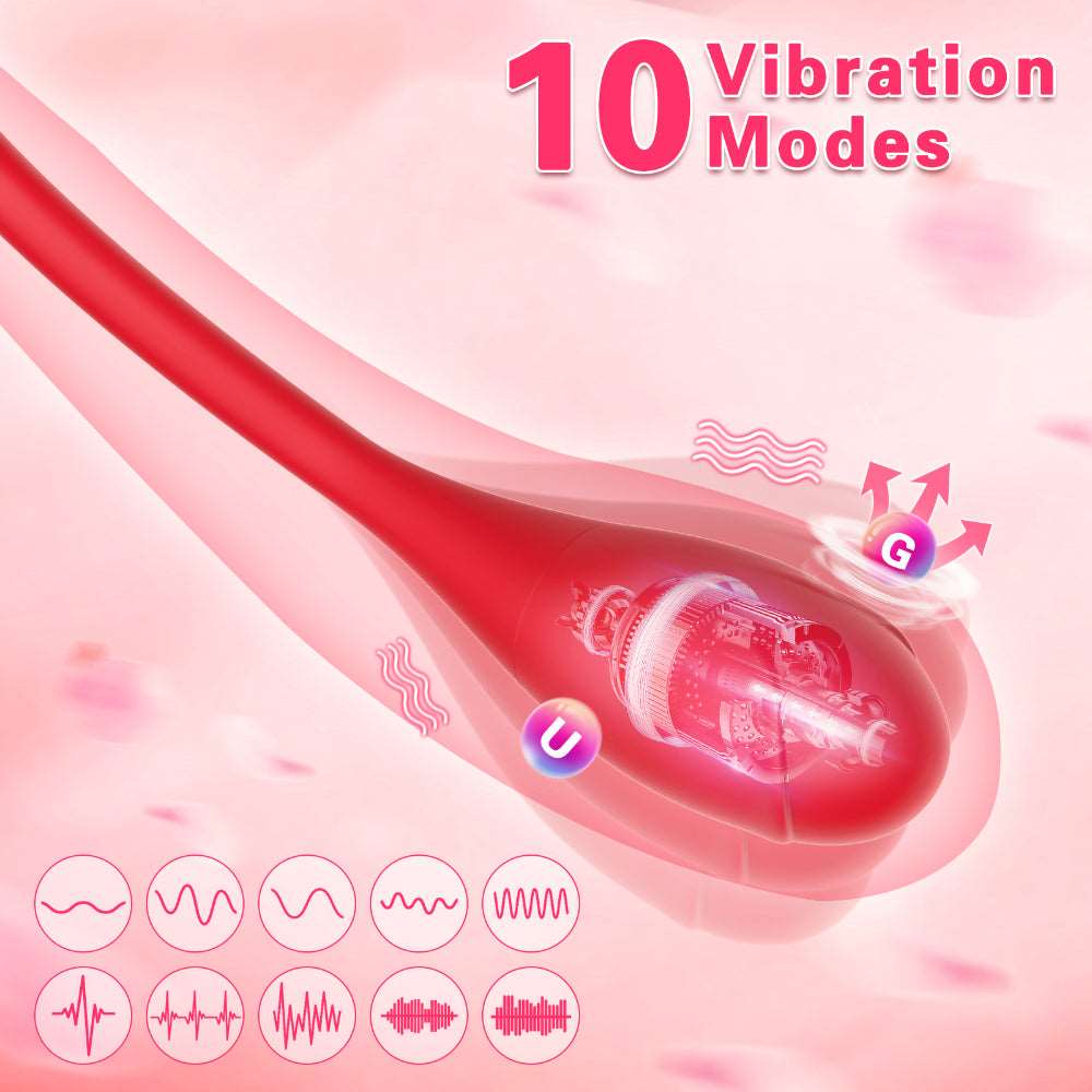Aroselove - 2 In 1 Rose Clitoris Vibrator Tongue Licking Thrusting Vibrator Nipple Stimulator