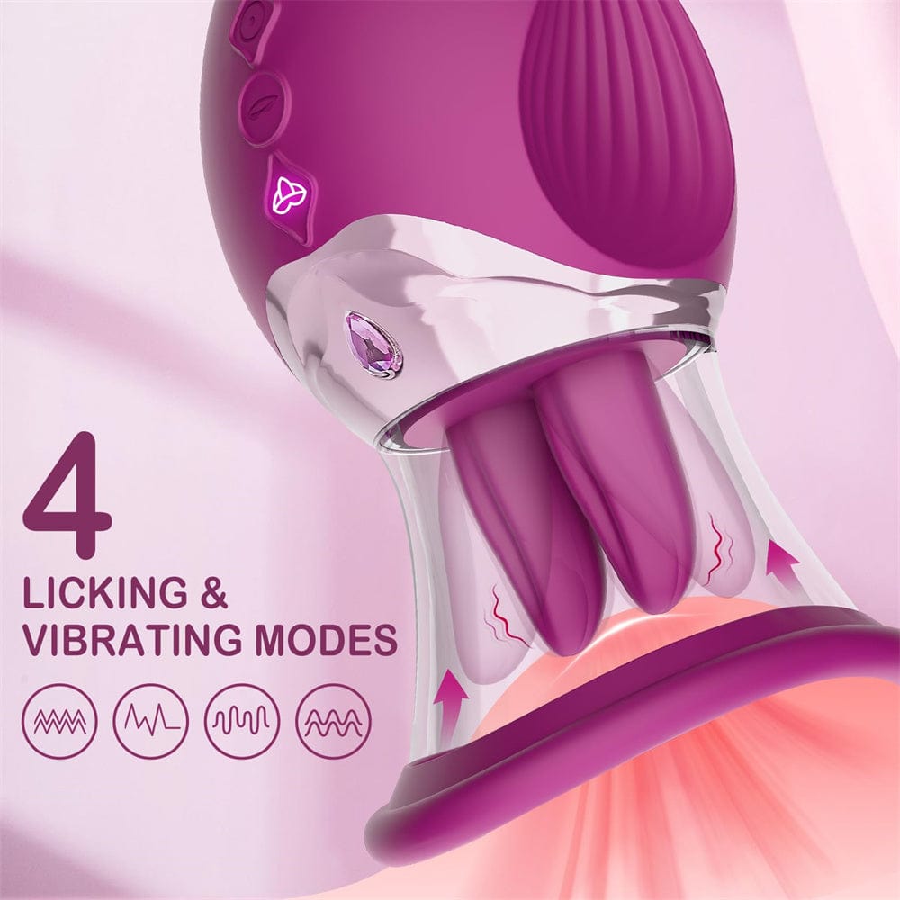 Aroselove - Rose Sex Toy 4 In1 Tongue Licking Thrusting G Spot Vibrator Clitoral Nipple Sucker Pump Stimulator - Aroselove