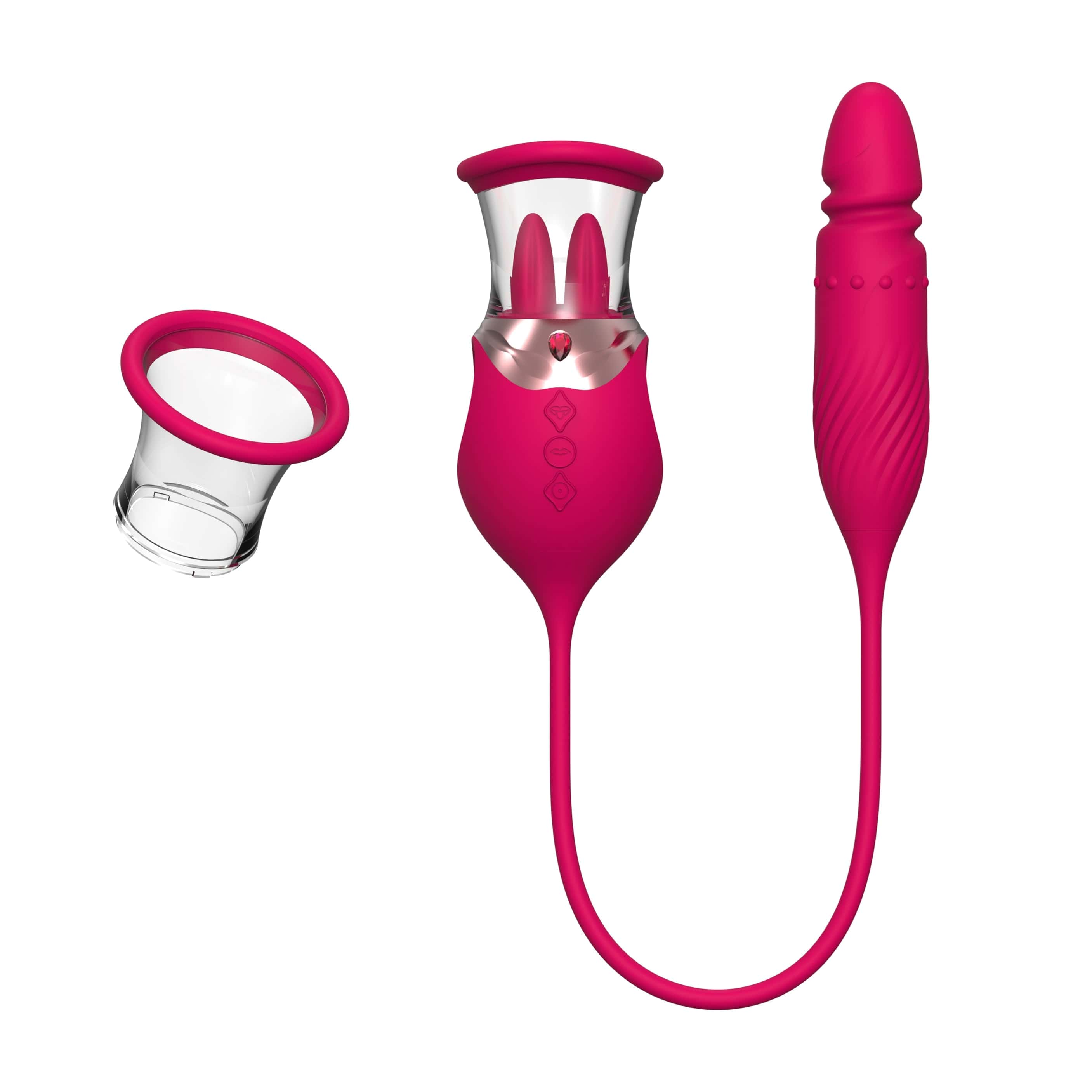 Aroselove - Rose Sex Toy 4 In1 Tongue Licking Thrusting G Spot Vibrator Clitoral Nipple Sucker Pump Stimulator - Aroselove