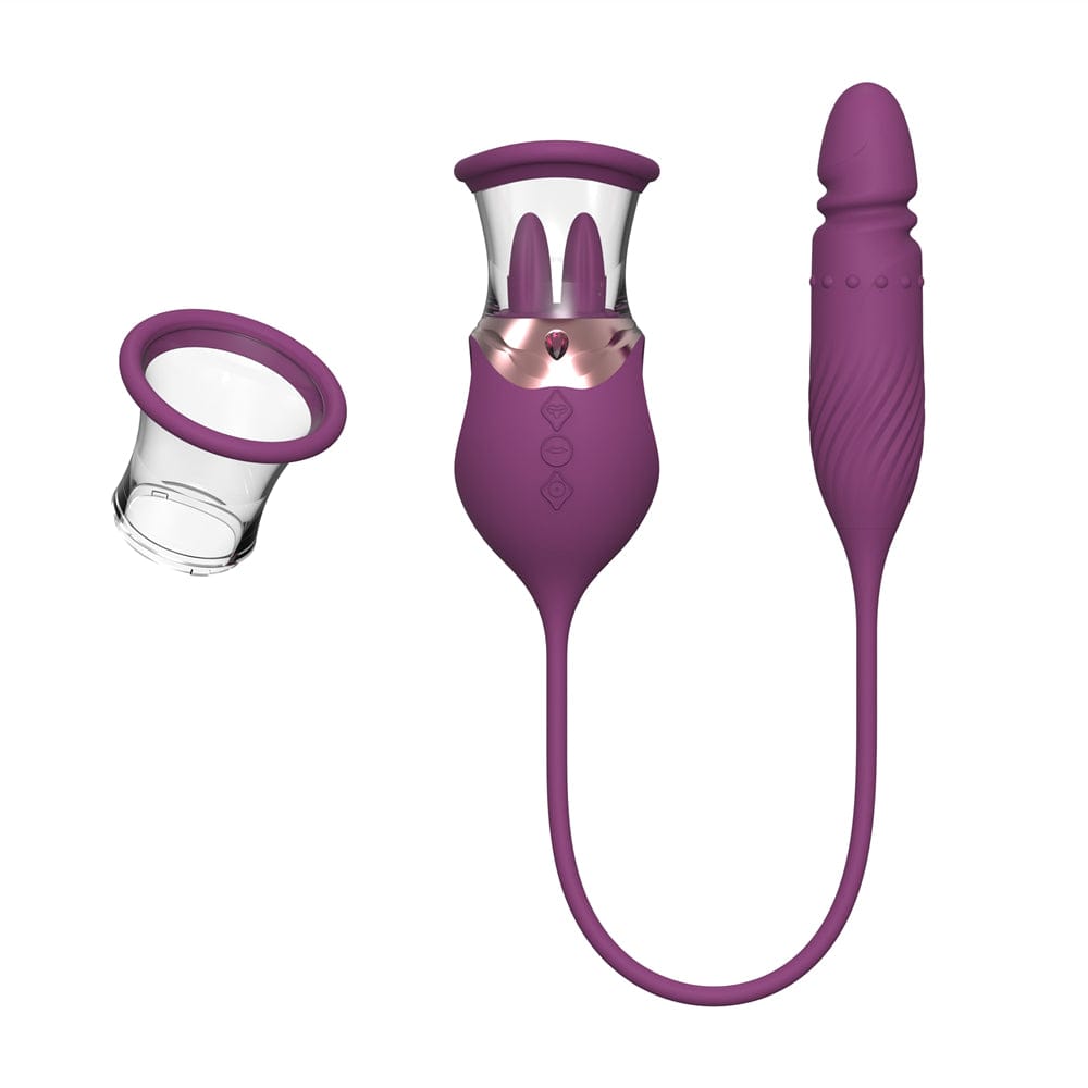 Aroselove - Rose Sex Toy 4 In1 Tongue Licking Thrusting G Spot Vibrator Clitoral Nipple Sucker Pump Stimulator - Aroselove