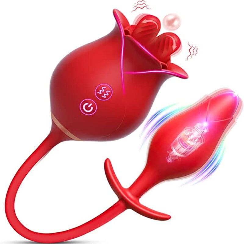 Aroselove - Romeo Double-pistil Tongue-licking Rose Toy With Vibrating Anal Plug - Aroselove