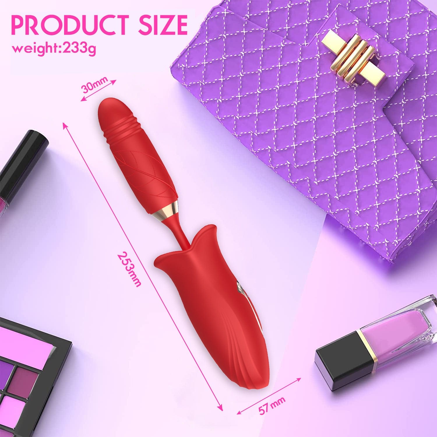 Aroselove - Rose Muncher Lip Tongue Suction Vibrator With Thrusting Dildo Vibrator - Aroselove