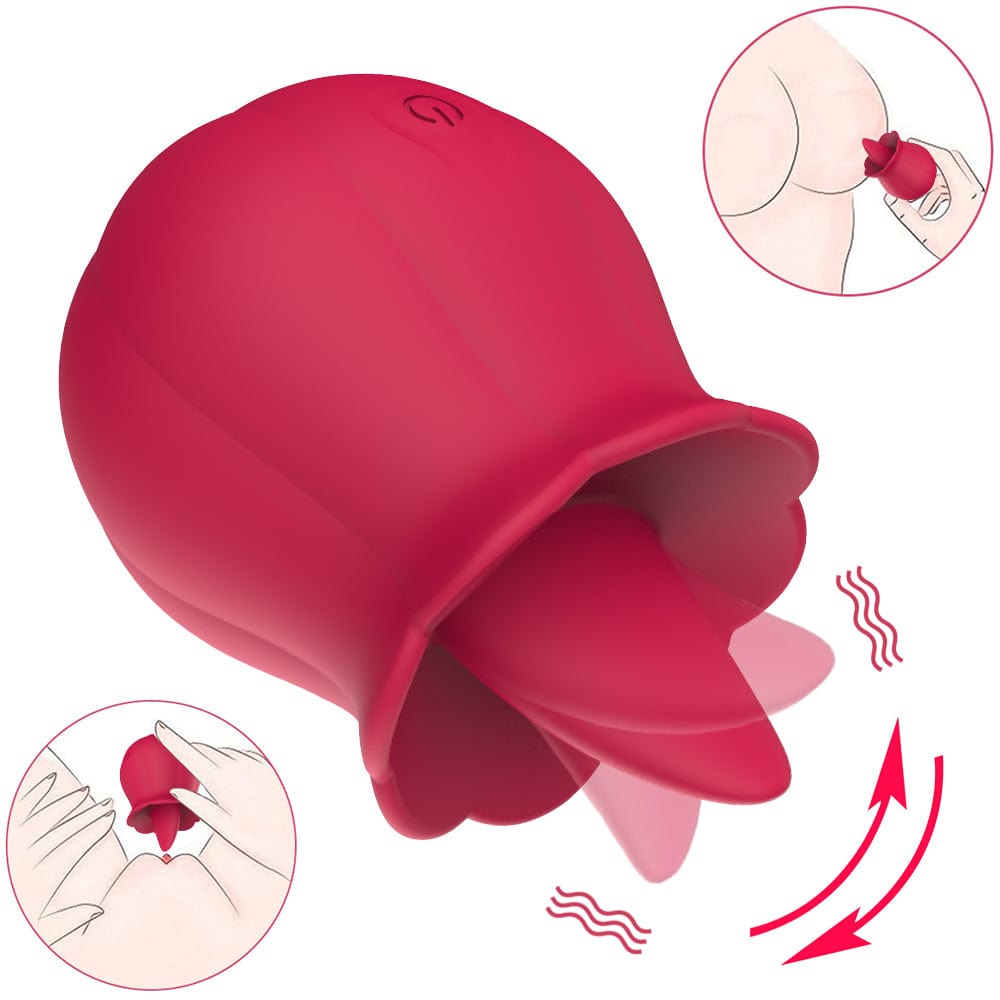Aroselove -10 Speeds Vibrating Rose Shape Tongue Licking Vibrator For Women - Aroselove