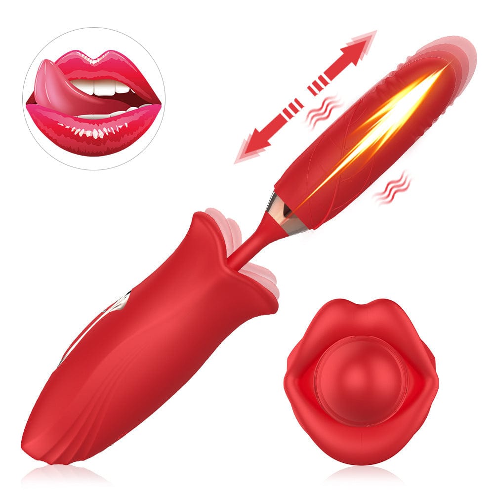 Aroselove - Rose Muncher Lip Tongue Suction Vibrator With Thrusting Dildo Vibrator - Aroselove