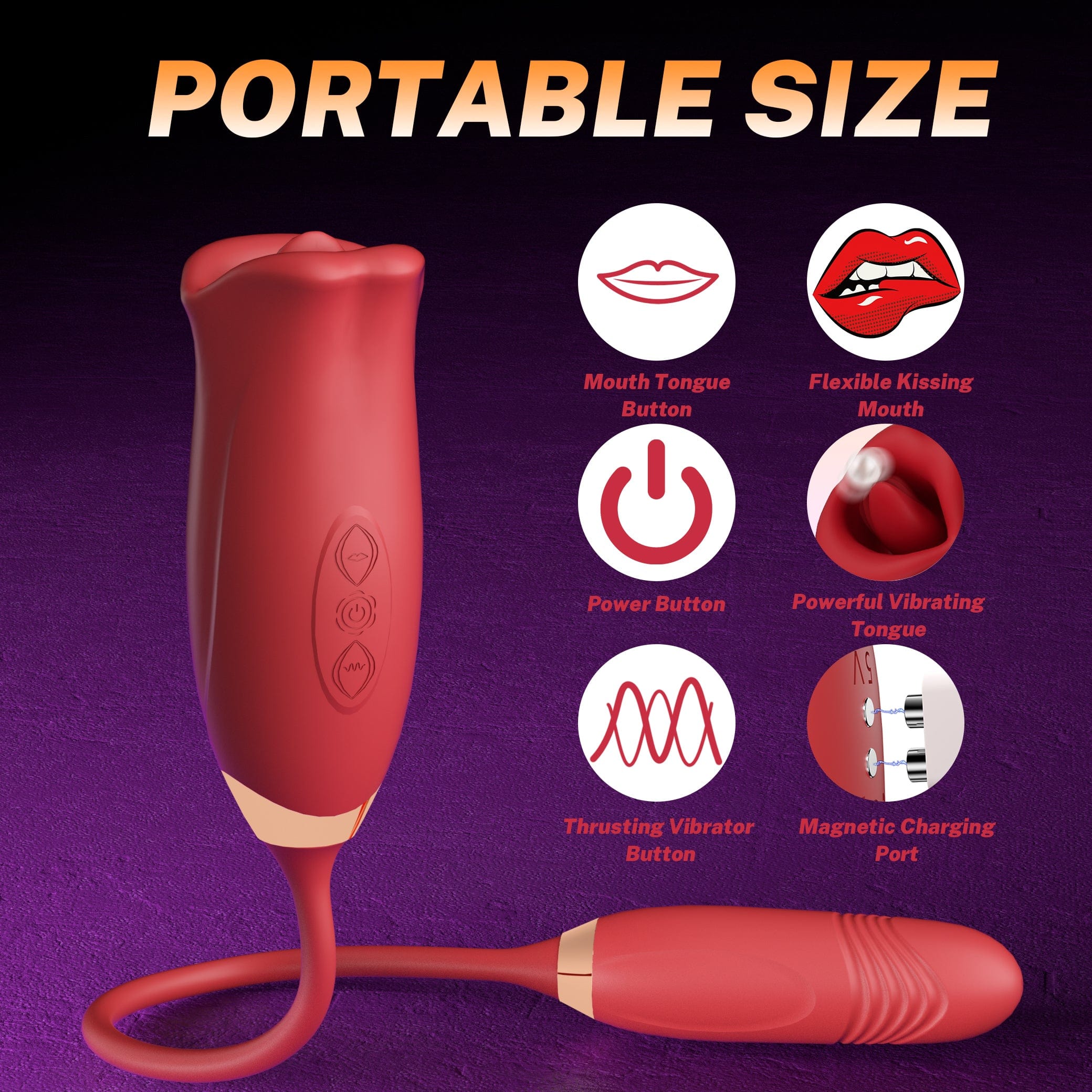 Aroselove - Rose Muncher Rose Kiss Tongue Vibrator With Thrusting Dildo Vibrator - Aroselove