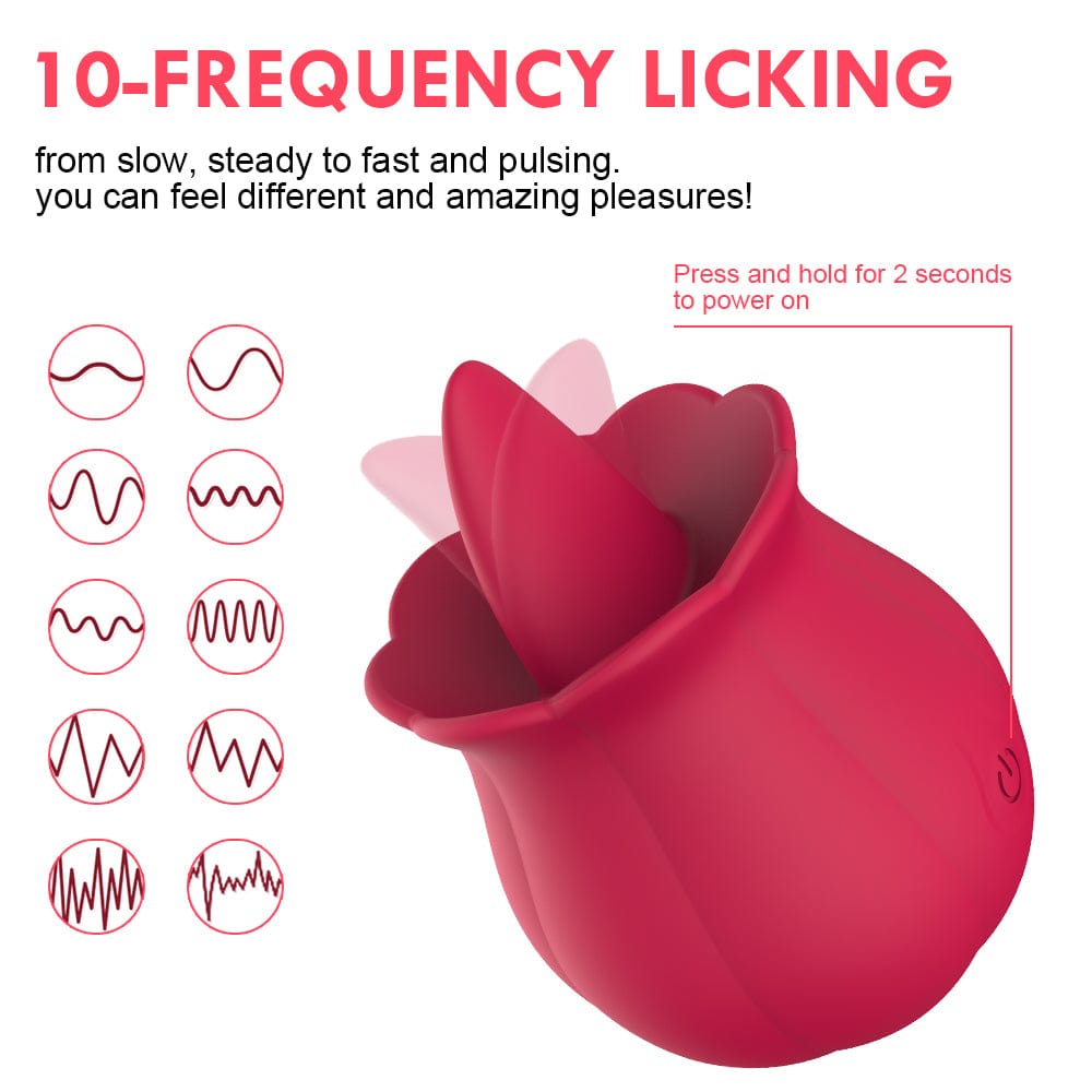Aroselove -10 Speeds Vibrating Rose Shape Tongue Licking Vibrator For Women - Aroselove