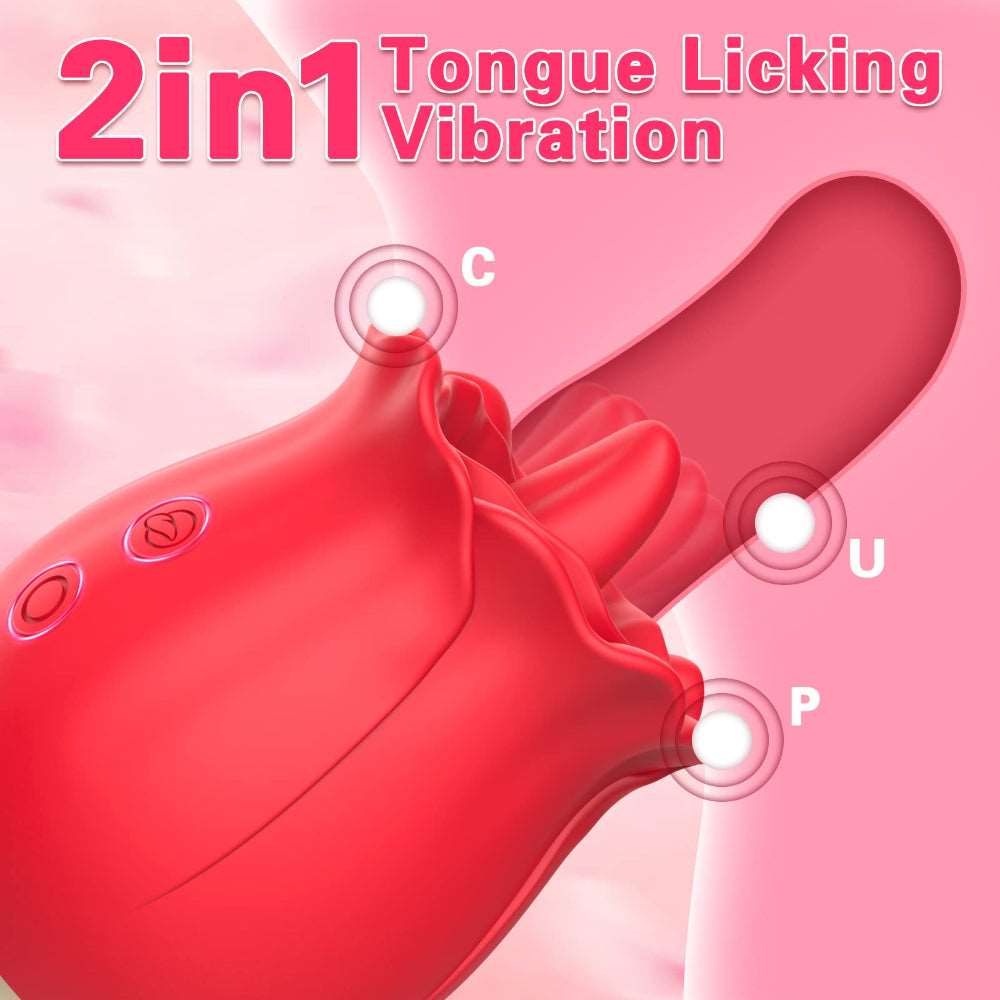 Aroselove - 2 In 1 Rose Clitoris Vibrator Tongue Licking Thrusting Vibrator Nipple Stimulator