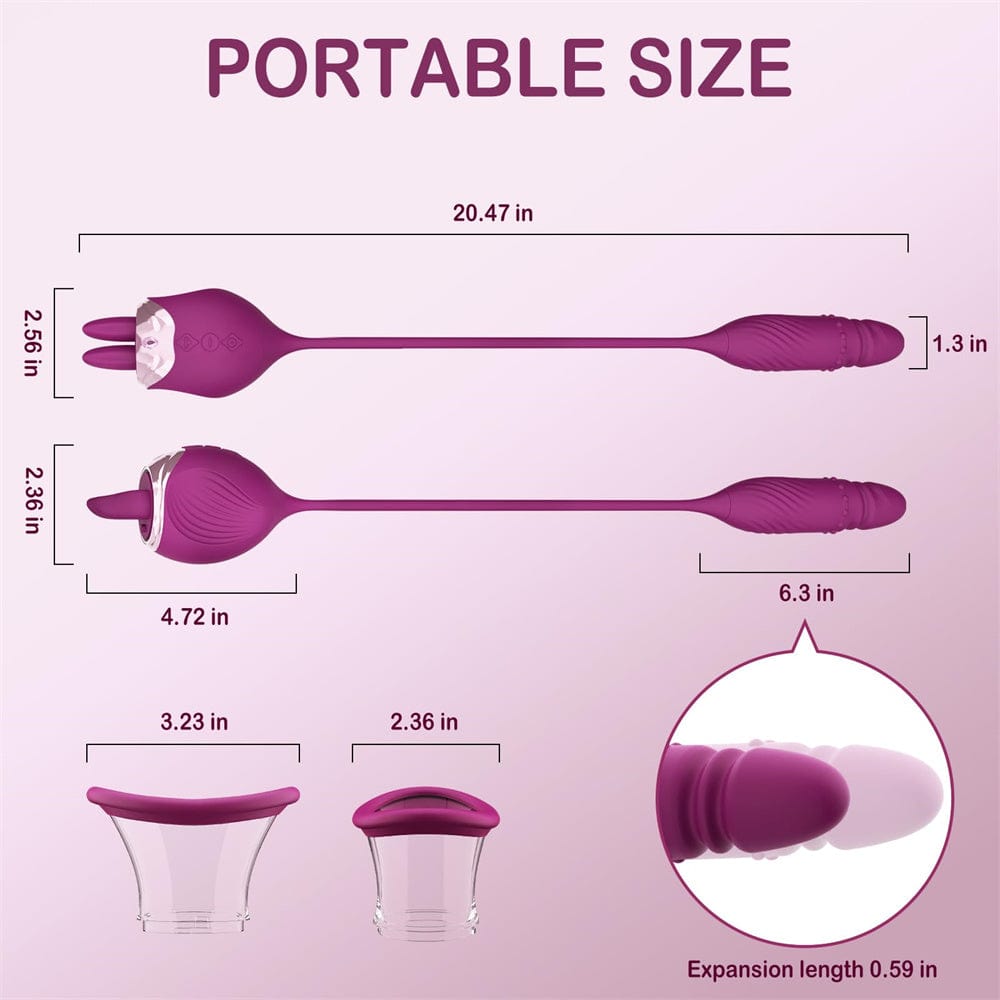 Aroselove - Rose Sex Toy 4 In1 Tongue Licking Thrusting G Spot Vibrator Clitoral Nipple Sucker Pump Stimulator - Aroselove