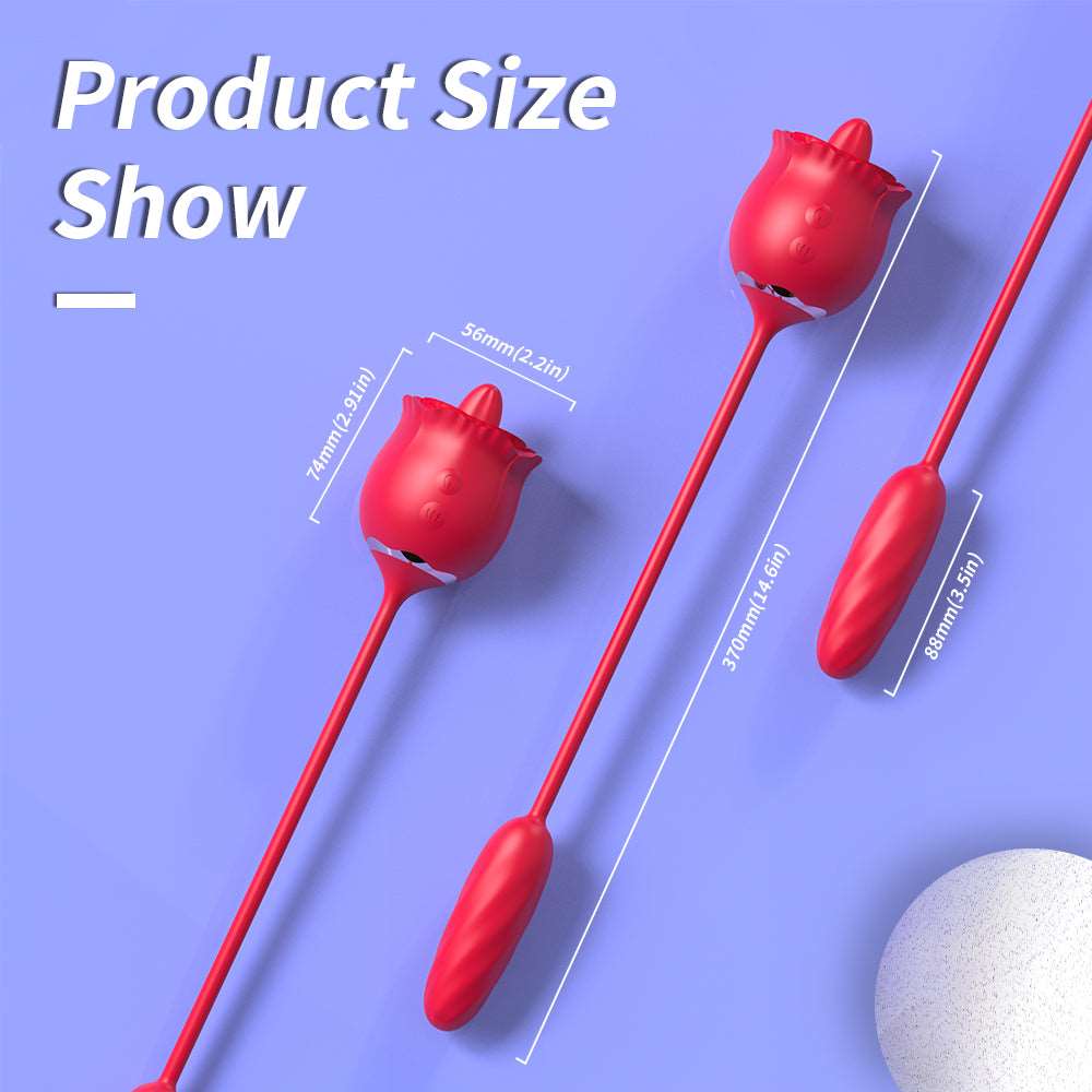 Aroselove - 2 In 1 Rose Toy Thrusting Dildo Vibrator With 9 Tongue Licking 9 Thrusting Vibrating
