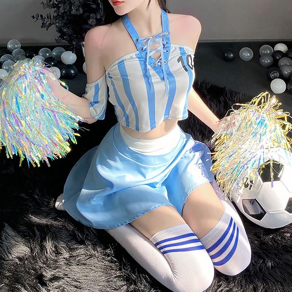 Sexy Cheerleader Costume Lace Up V Neck Football Girl Cosplay Outfit for Adult