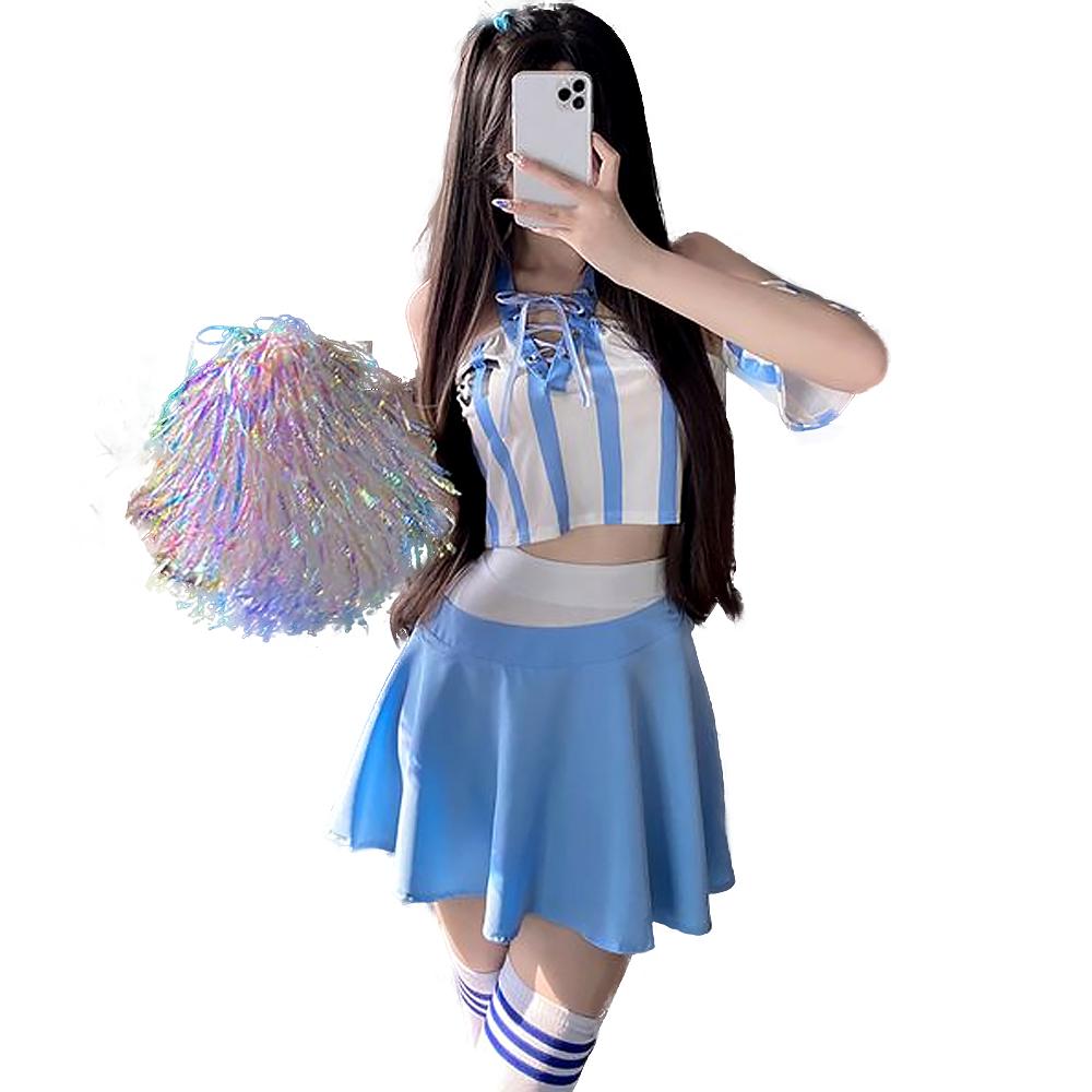 Sexy Cheerleader Costume Lace Up V Neck Football Girl Cosplay Outfit for Adult