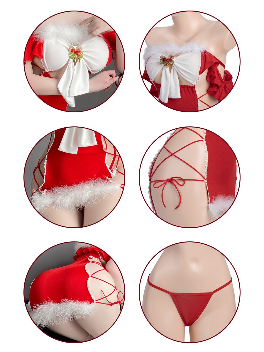 Off Shoulder Lace Up Santa Dress